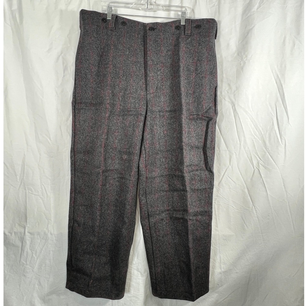 Vtg Woolrich‎ Wool Trousers Men 42 Gray Red Malone Thick Heavy Hunting Pants